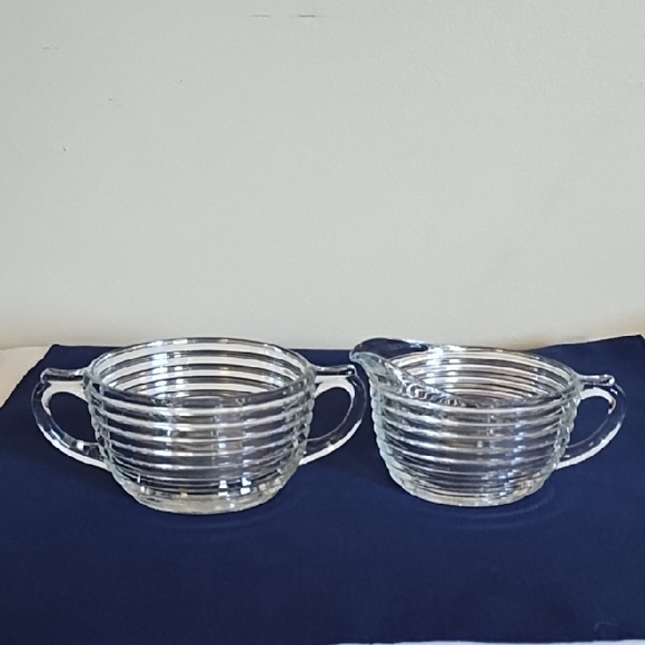 Anchor Hocking Other - ANCHOR HOCKING MANHATTAN CLEAR GLASS CREAMER & SUGAR BOWL